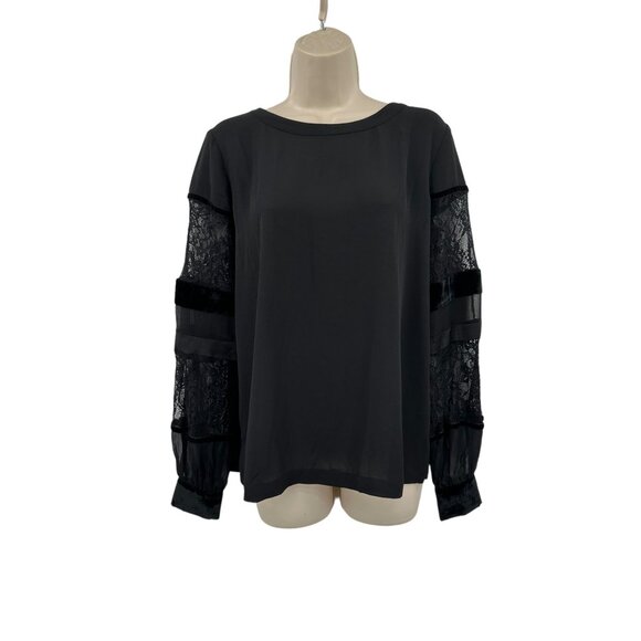 Loft Black Lace Sleeve Velvet Blouse Top Long Sleeve Fairy Goth Grunge Small - Picture 2 of 6